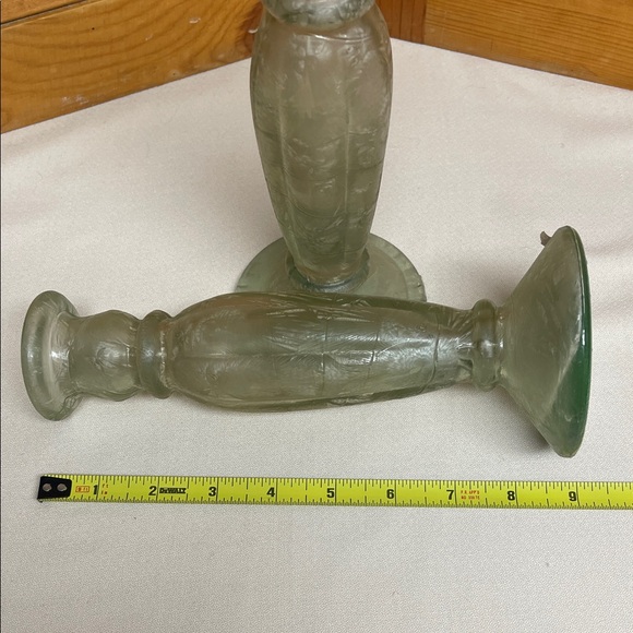 Green Recycled Glass Candlestick Pair - Made in Spain - Picture 3 of 13